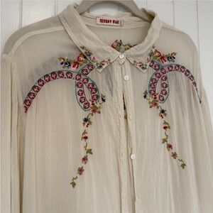 Johnny Was Embroidered Sheer Button
Down Top